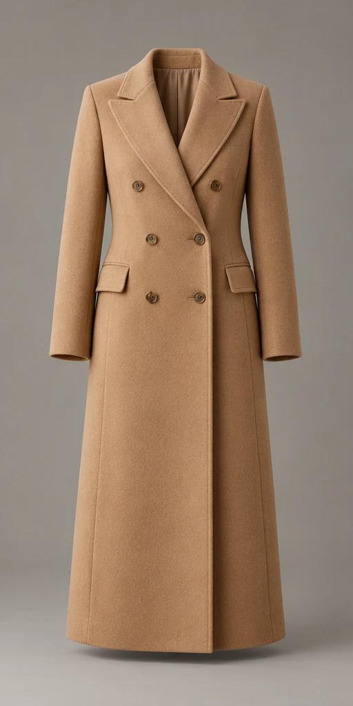 The Estate Coat in Camel, front view